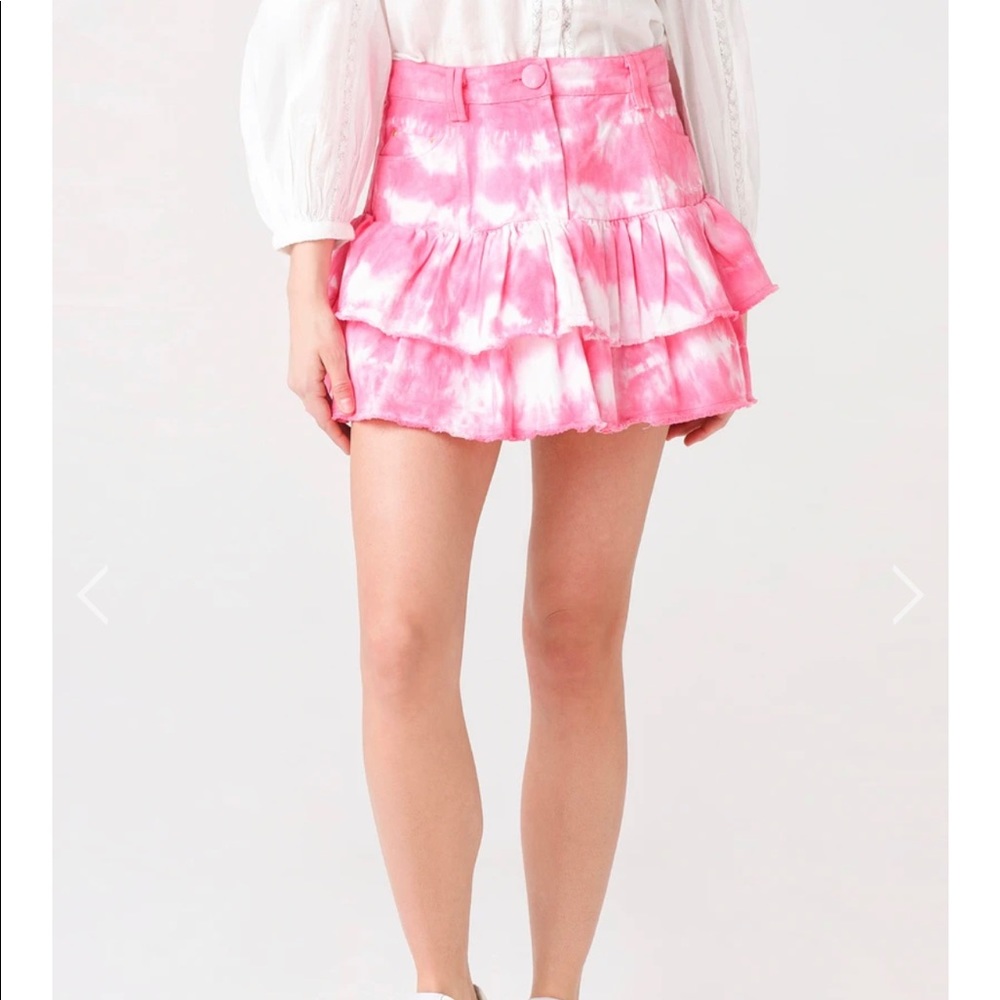 $285 LoveShackFancy Landen Mini Skirt - Hibiscus Hand Dye Size 2